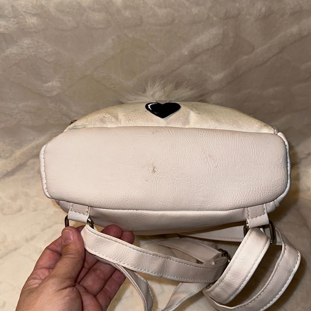 OMG White Rainbow Sequined Faux Leather Kitty Mini Backpack - Picture 4 of 15